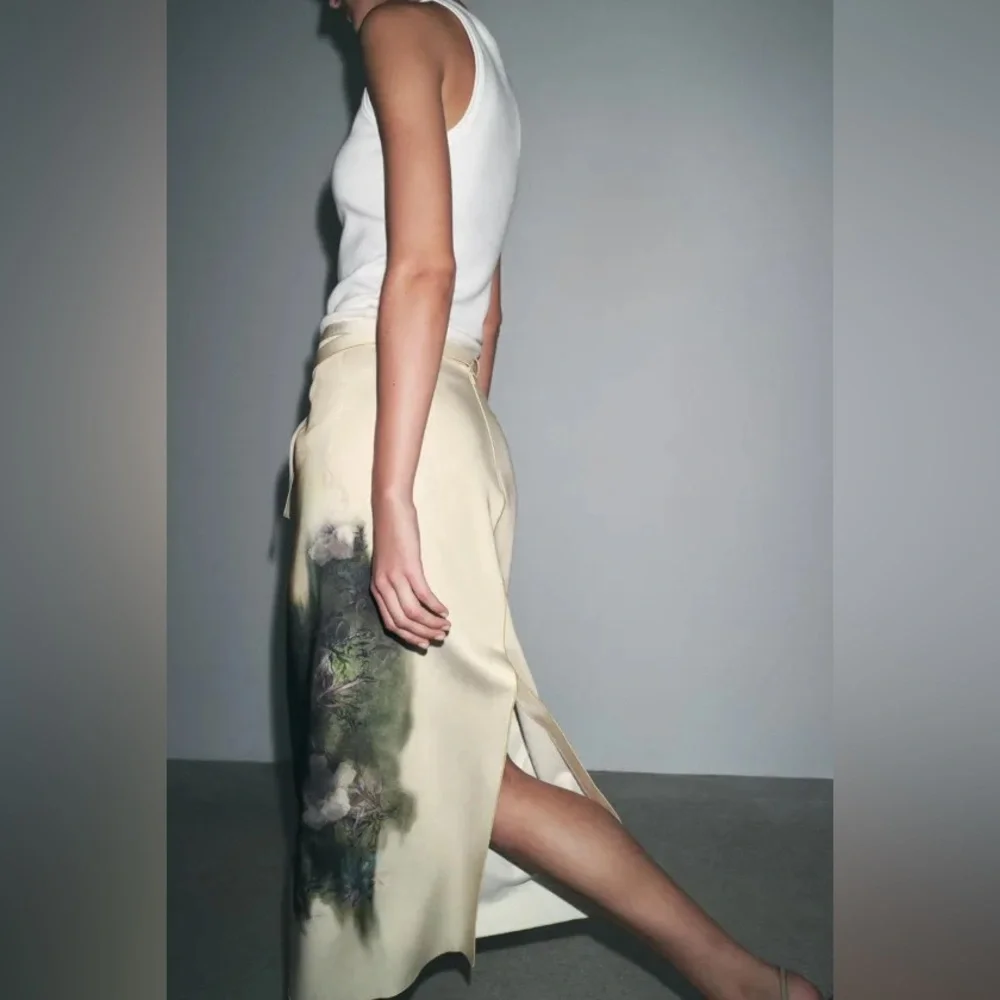 Zara Cream and Brown Midi Skirt - Picture 6 of 12